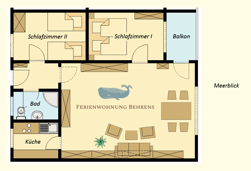 Grundriss der Ferienwohnung Behrens in Hörnum auf Sylt Grundriss der Ferienwohnung Behrens in Hörnum auf Sylt