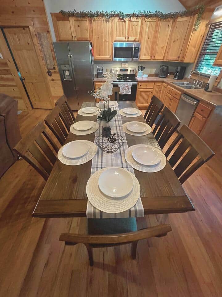Dining table with seating for 8