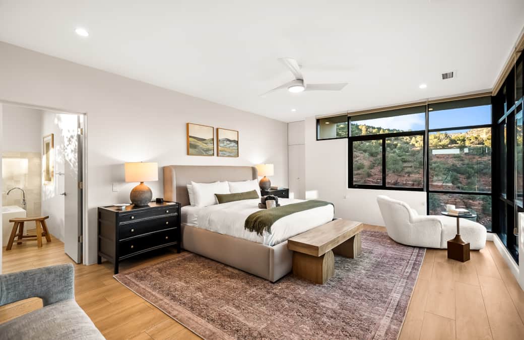 Primary Bedroom with incredible mountain views, King Sized Bed, and 55" TV