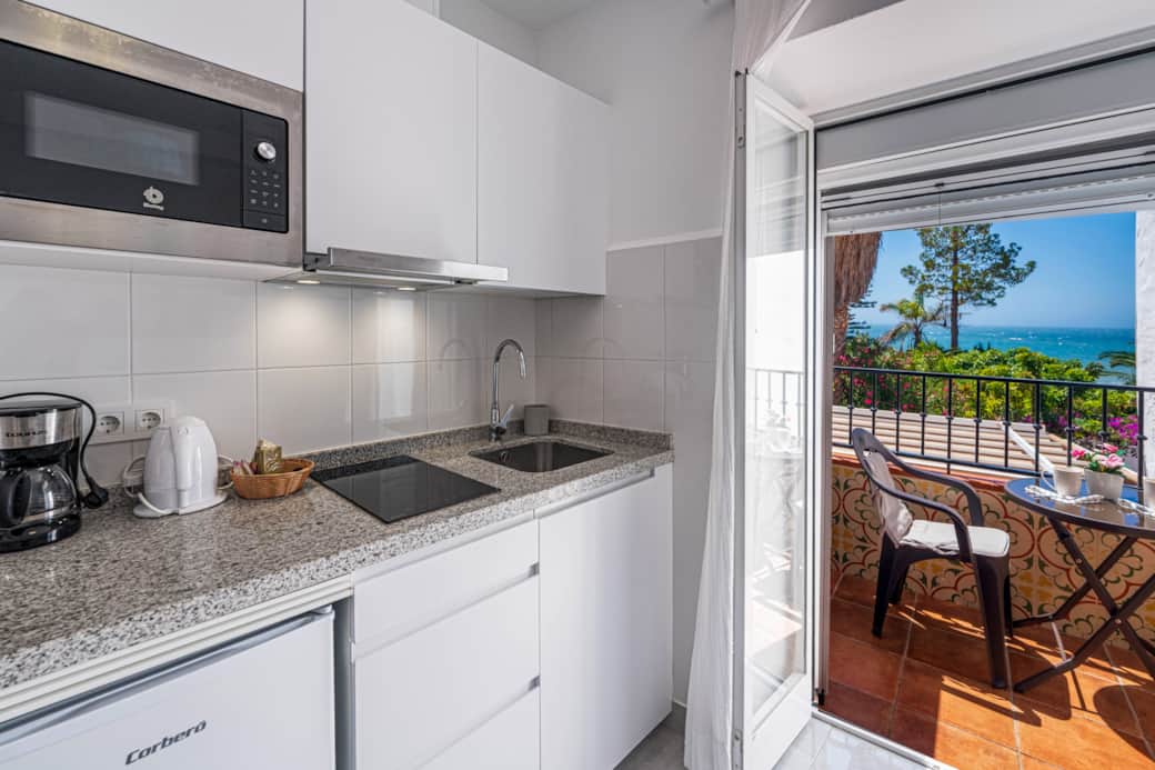 Cuisine avec vue sur la Méditerranée, appartement de vacances à Nerja