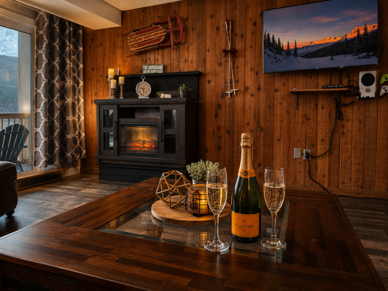 Unwind by the electric fireplace after a day of adventure!