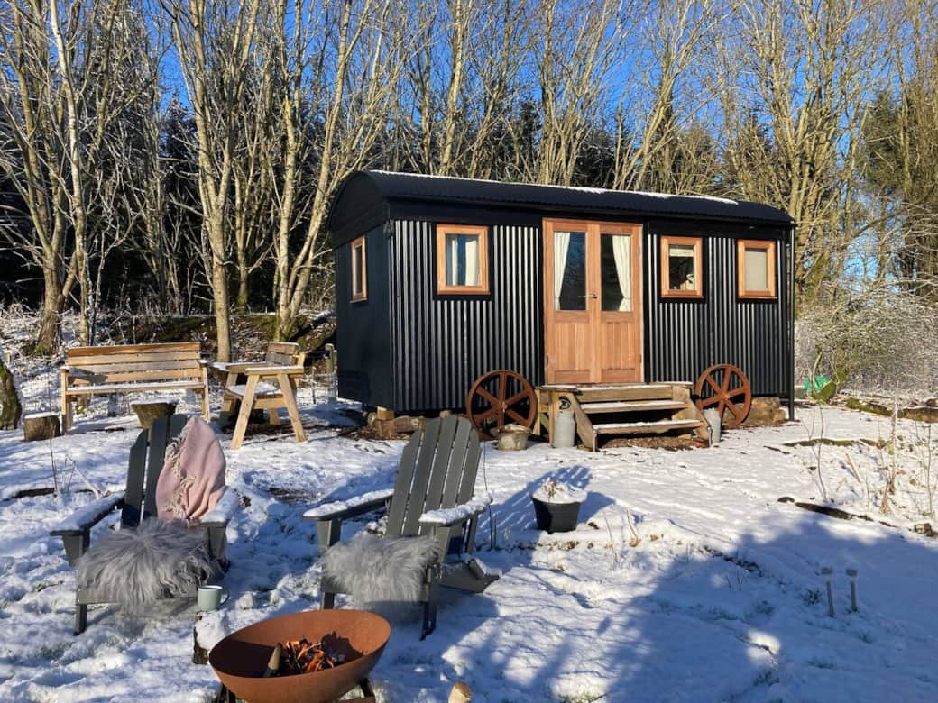 Archie’s garden in winter, chairs, fire pit and a bench