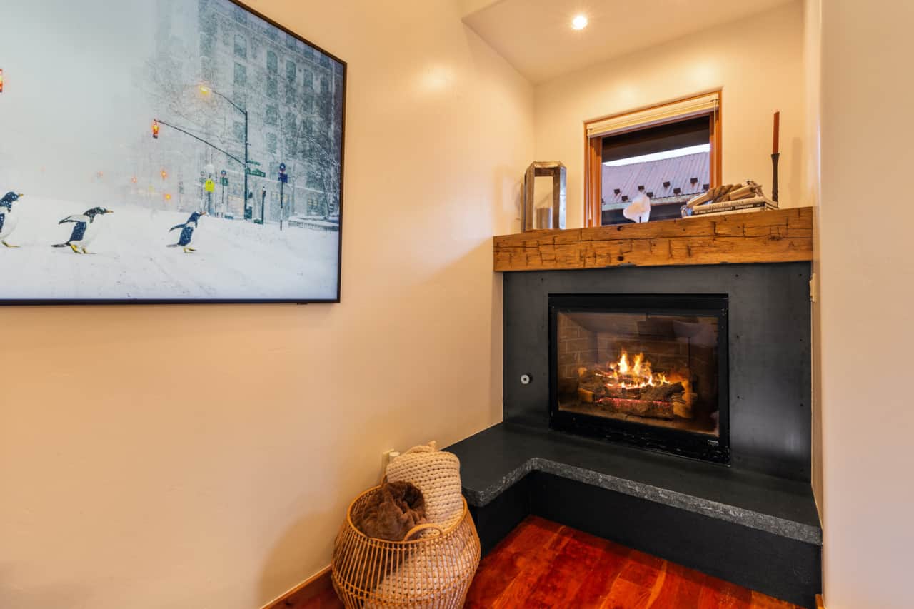 Steel and wood fireplace