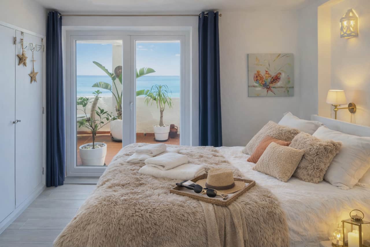 Bedroom with terrace access and sea view