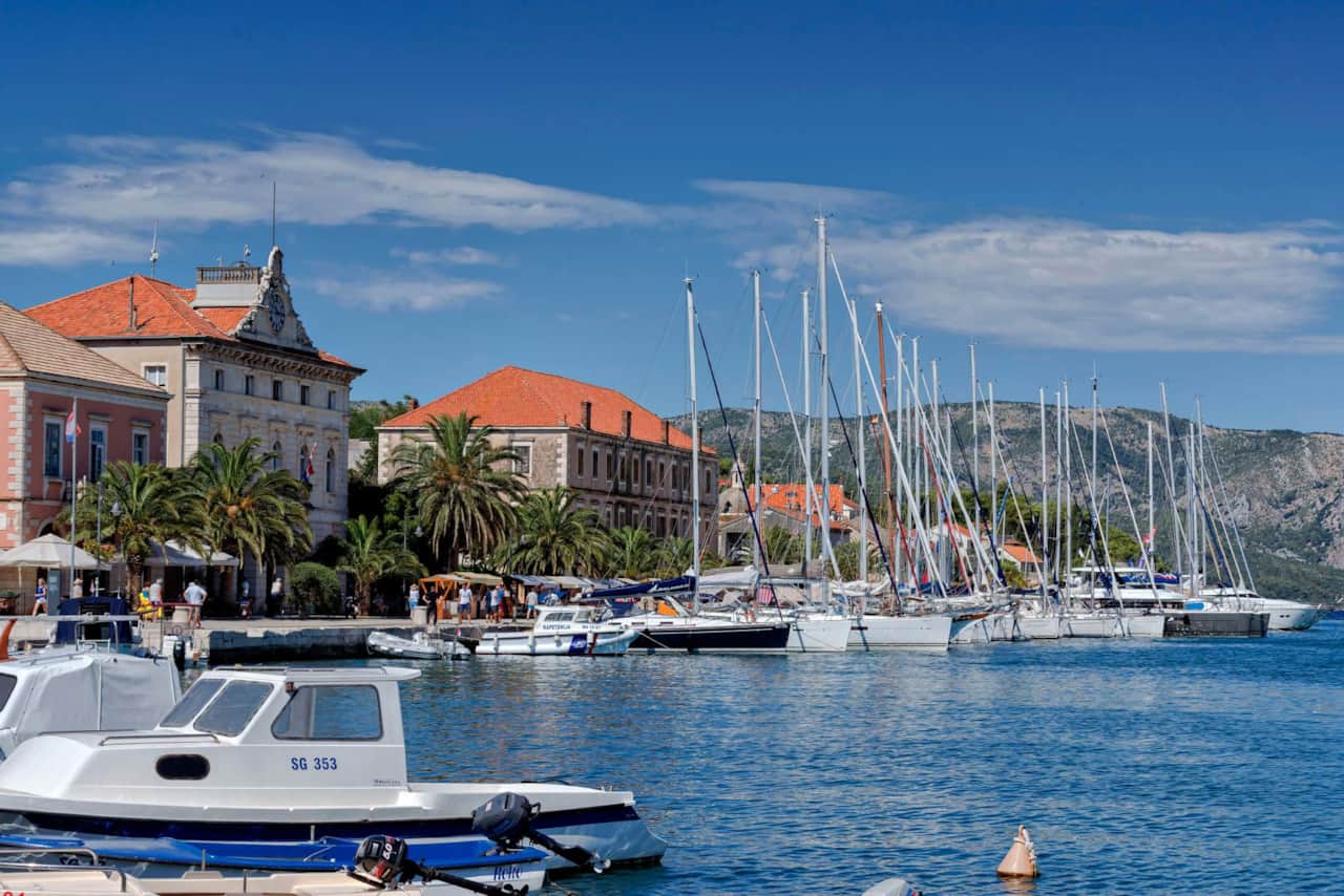 A bustling waterfront with boats of all shapes and sizes