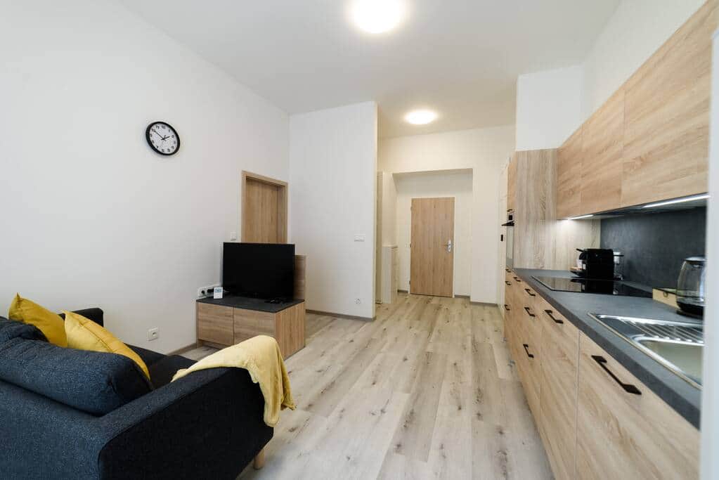 View of the living room and kitchen space View of the living room and kitchen space