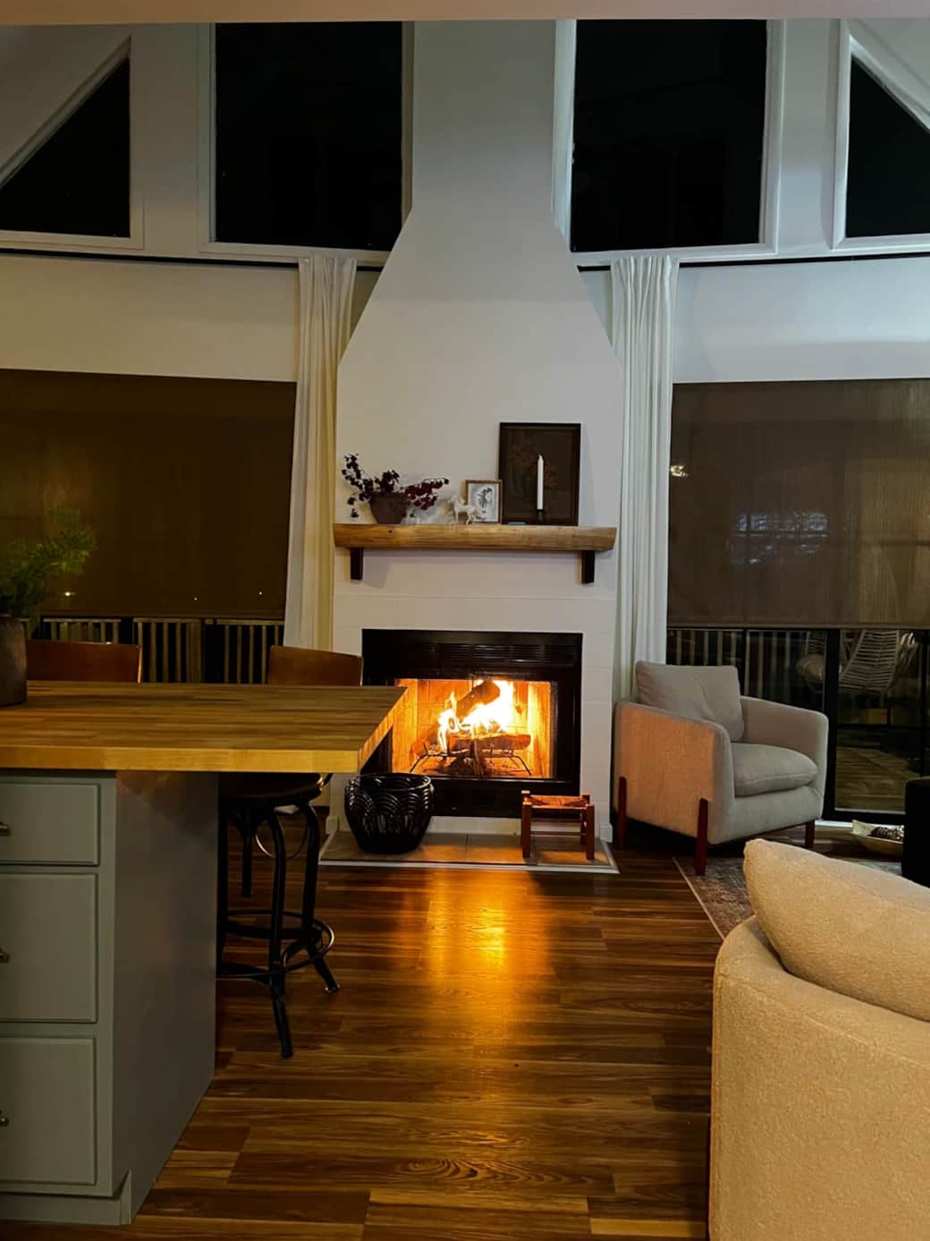 Fireplace lit @ night