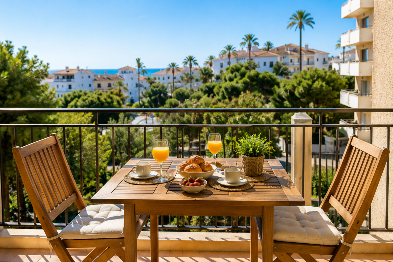 Frühstück auf einem mediterranen Balkon