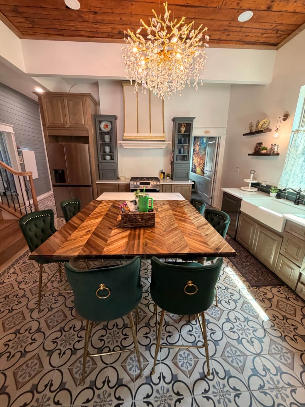 Chef kitchen with gas stove and large island seating Chef kitchen with gas stove and large island seating