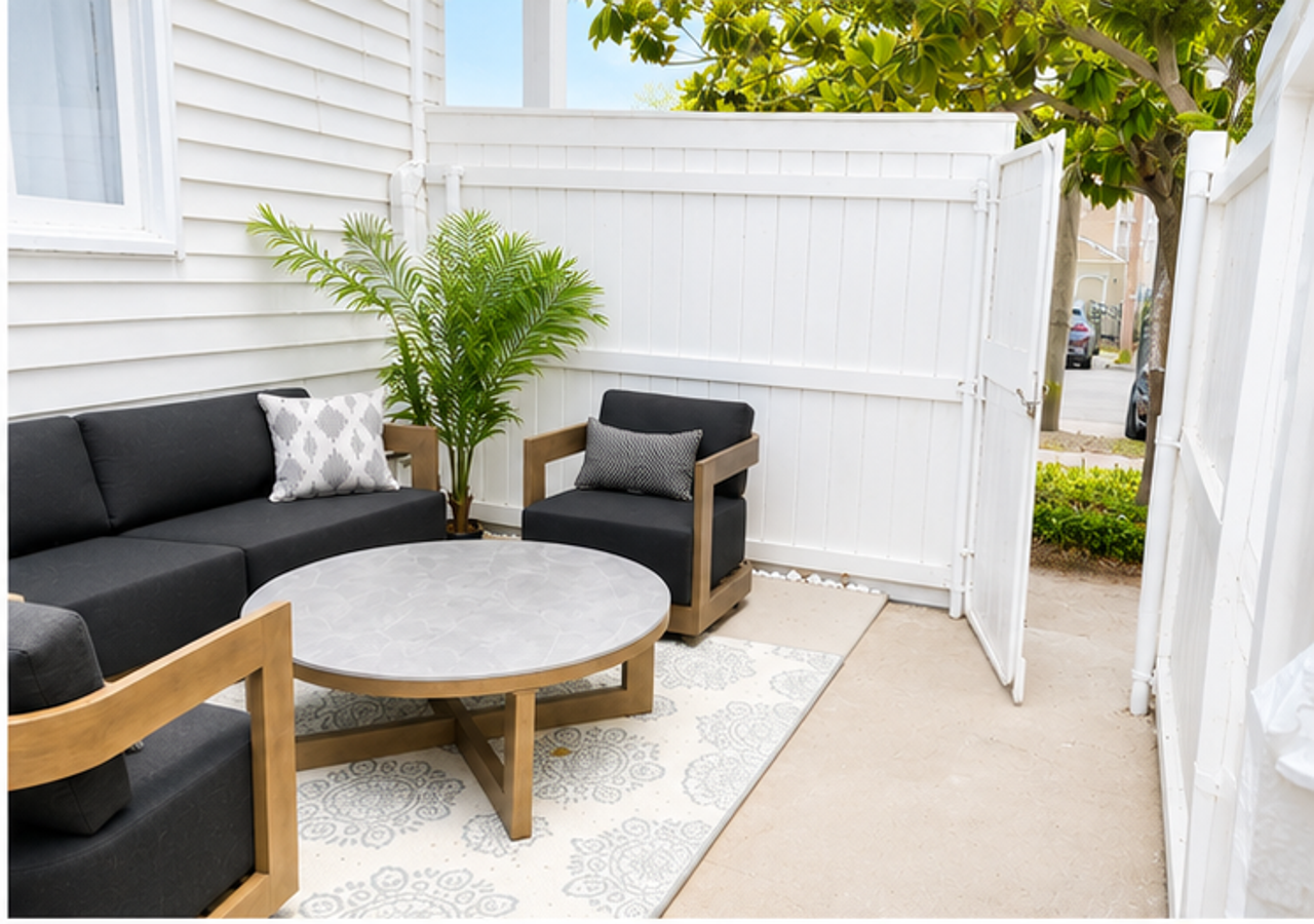 Newly expanded courtyard area at White Magnolia Galveston.