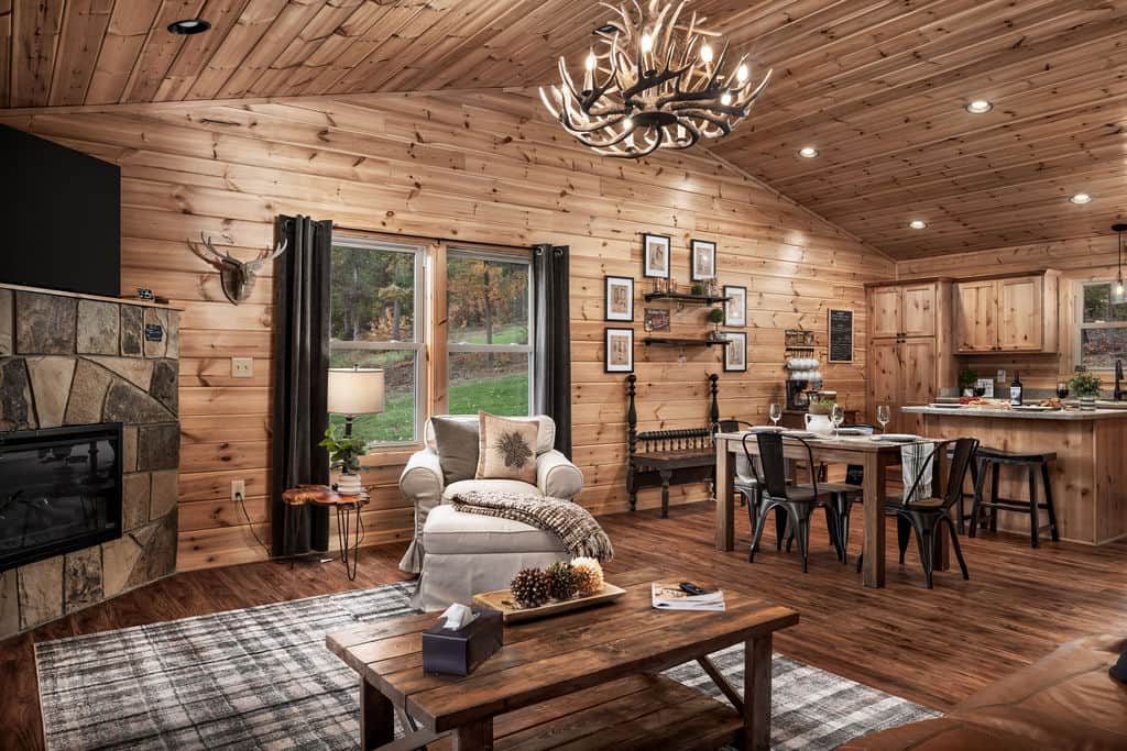The heart of the cabin—an inviting open-concept kitchen, living, and dining spaces The heart of the cabin—an inviting open-concept kitchen, living, and dining spaces