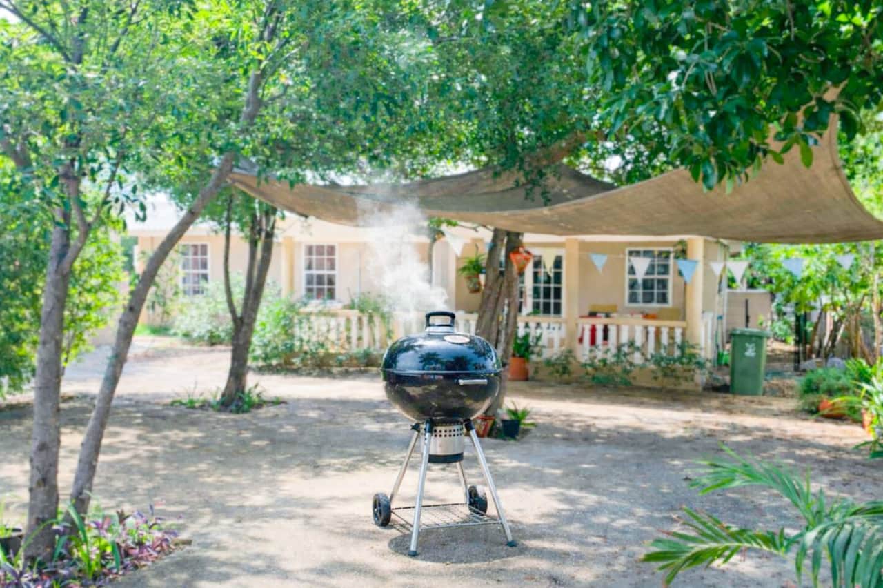 Fire up the charcoal BBQ grill and enjoy al fresco dining under the trees. A great spot to relax, cook, and unwind after a day exploring the island.
