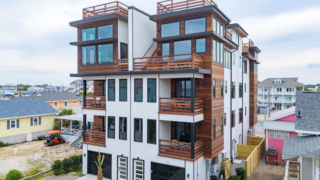 Exterior of Driftwood Carolina modern beach house on Carolina Beach Ave S Exterior of Driftwood Carolina modern beach house on Carolina Beach Ave S