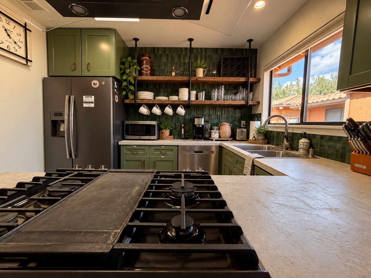 Fully equipped kitchen w/ everything you need for meals at home.  you need