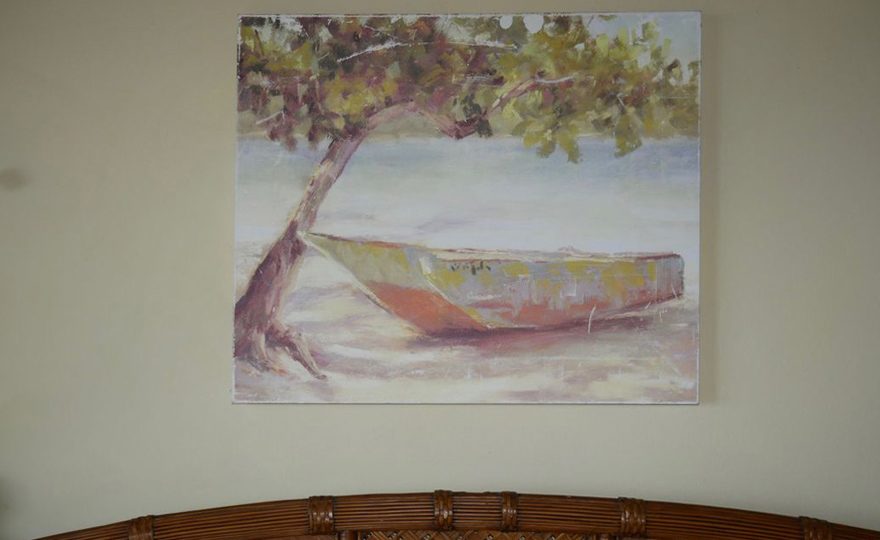 Picture above bed salvaged from Caneel Bay Resort after Hurricane Irma.