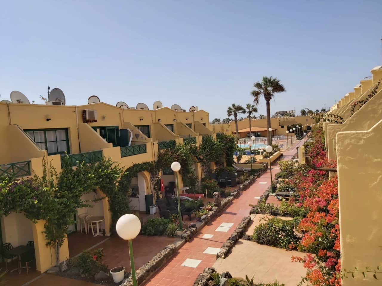 View from the balcony towards the swimming pool 