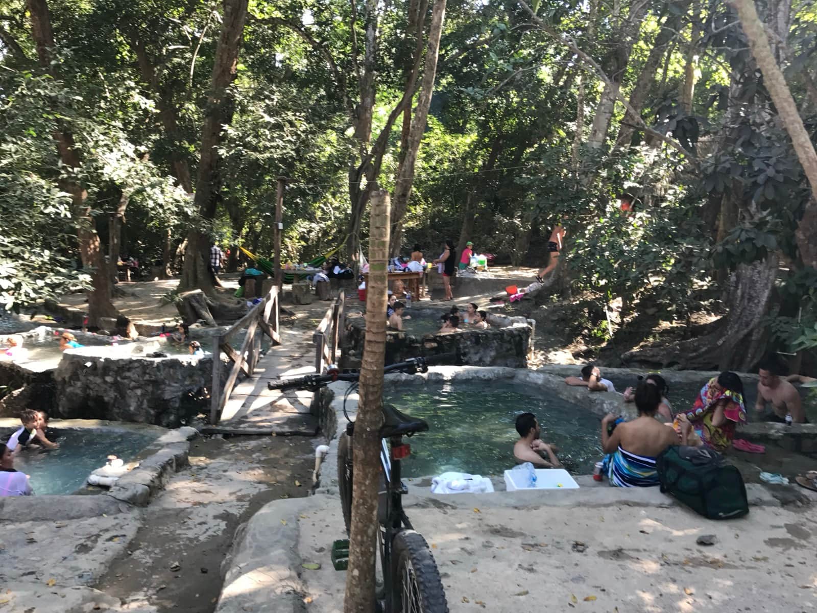 Swimmers in the warm mineral pools at the Nuevo Ixtlan hot springs in Nayarit