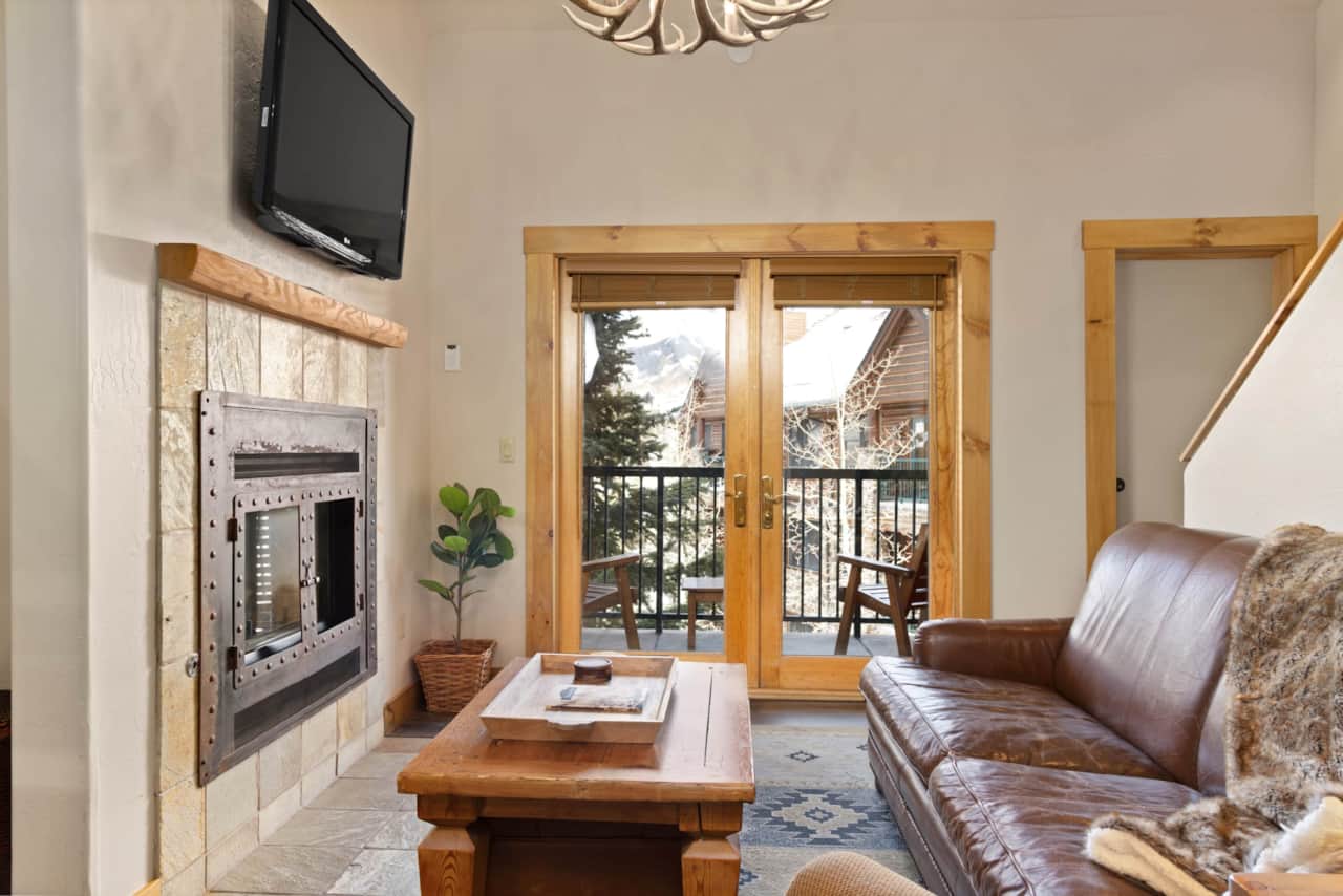 Fireplace and vaulted ceilings in the living room
