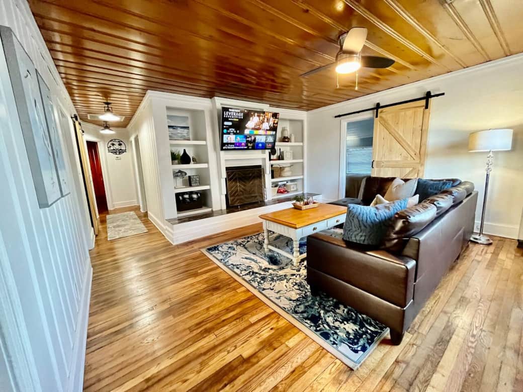 Large family room with large Smart TV