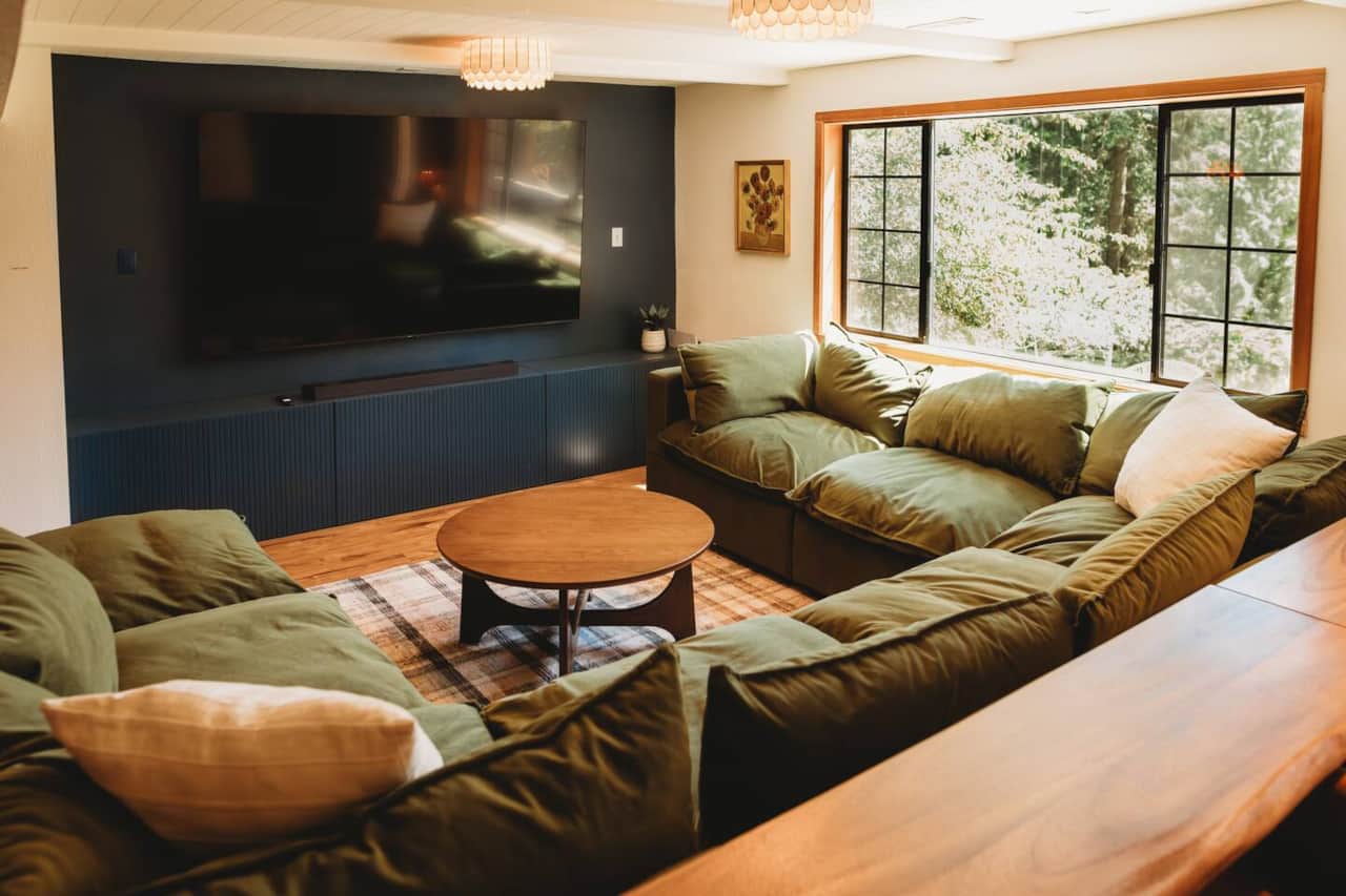 The 98” TV might be the biggest you’ve ever seen in a house! Cozy up on the super comfortable and spacious sectional and movie nights here will be unforgettable.