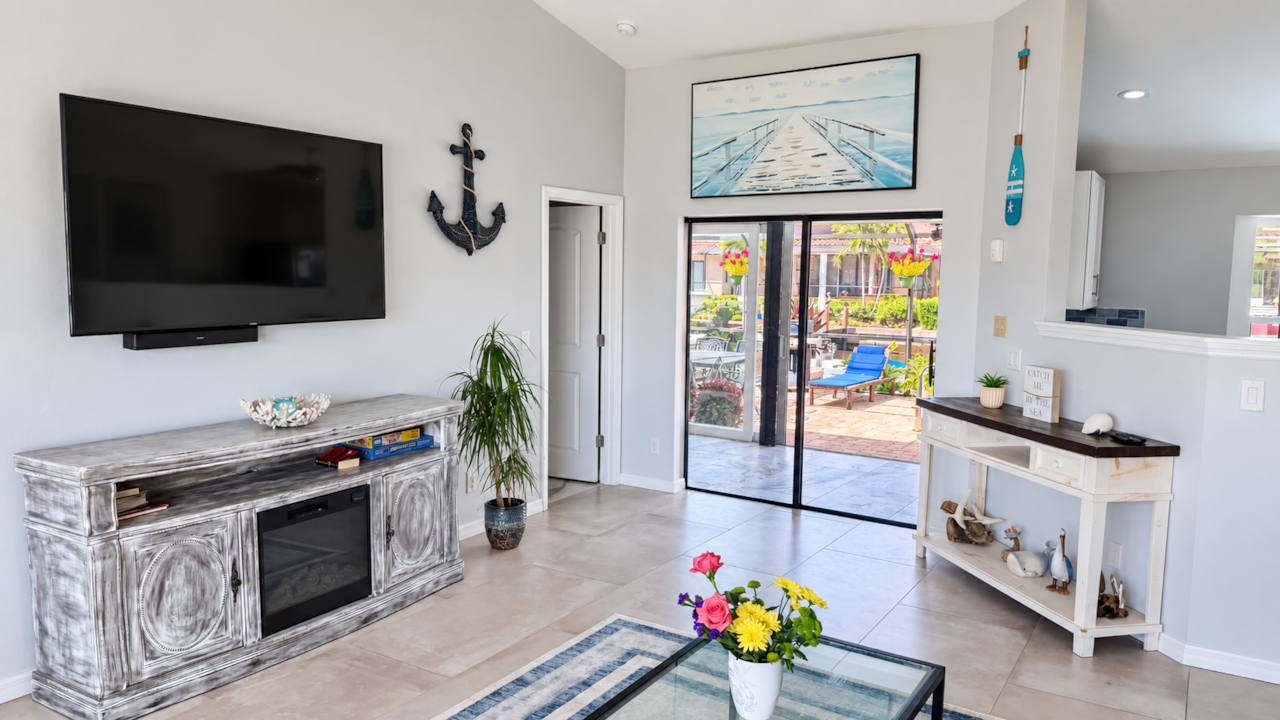 Living room with pool access