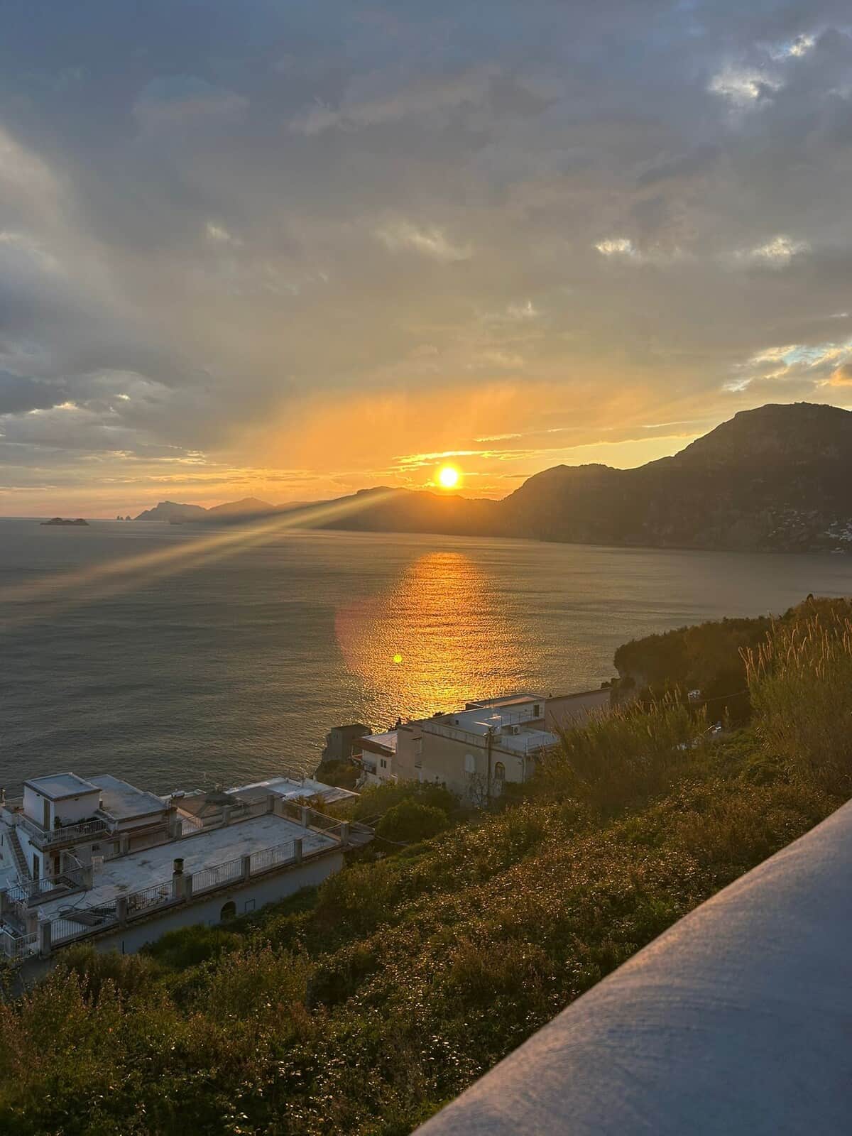 Panoramic view of Praiano and Positano from the terrace, with stunning sea sunsets.
