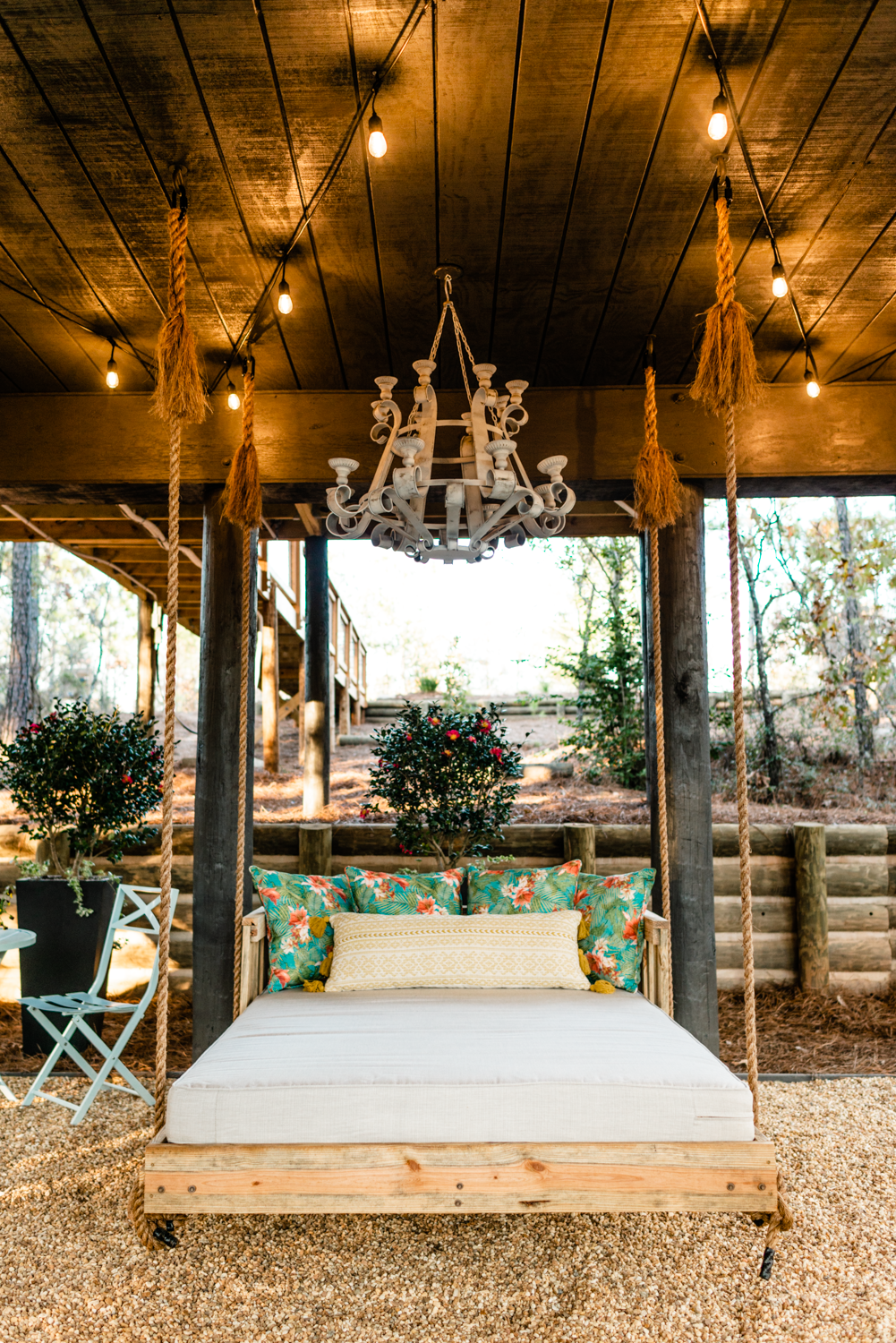 Full size custom bed swing made from timber recycled from build site