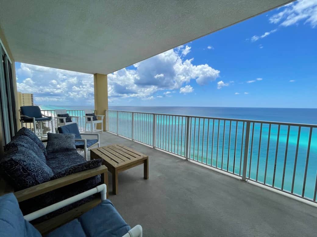 Expensive panoramic  view from a huge corner balcony where you can enjoy ocean life, amazing sunrises and sunsets every day of your stay and simply relax!