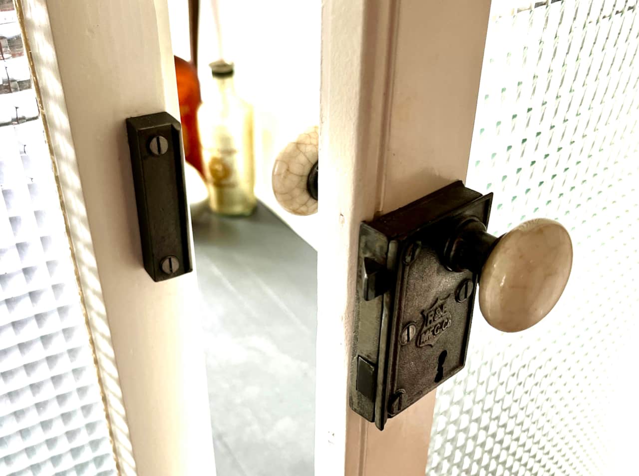Victorian era rim locks fully restored in the dining room