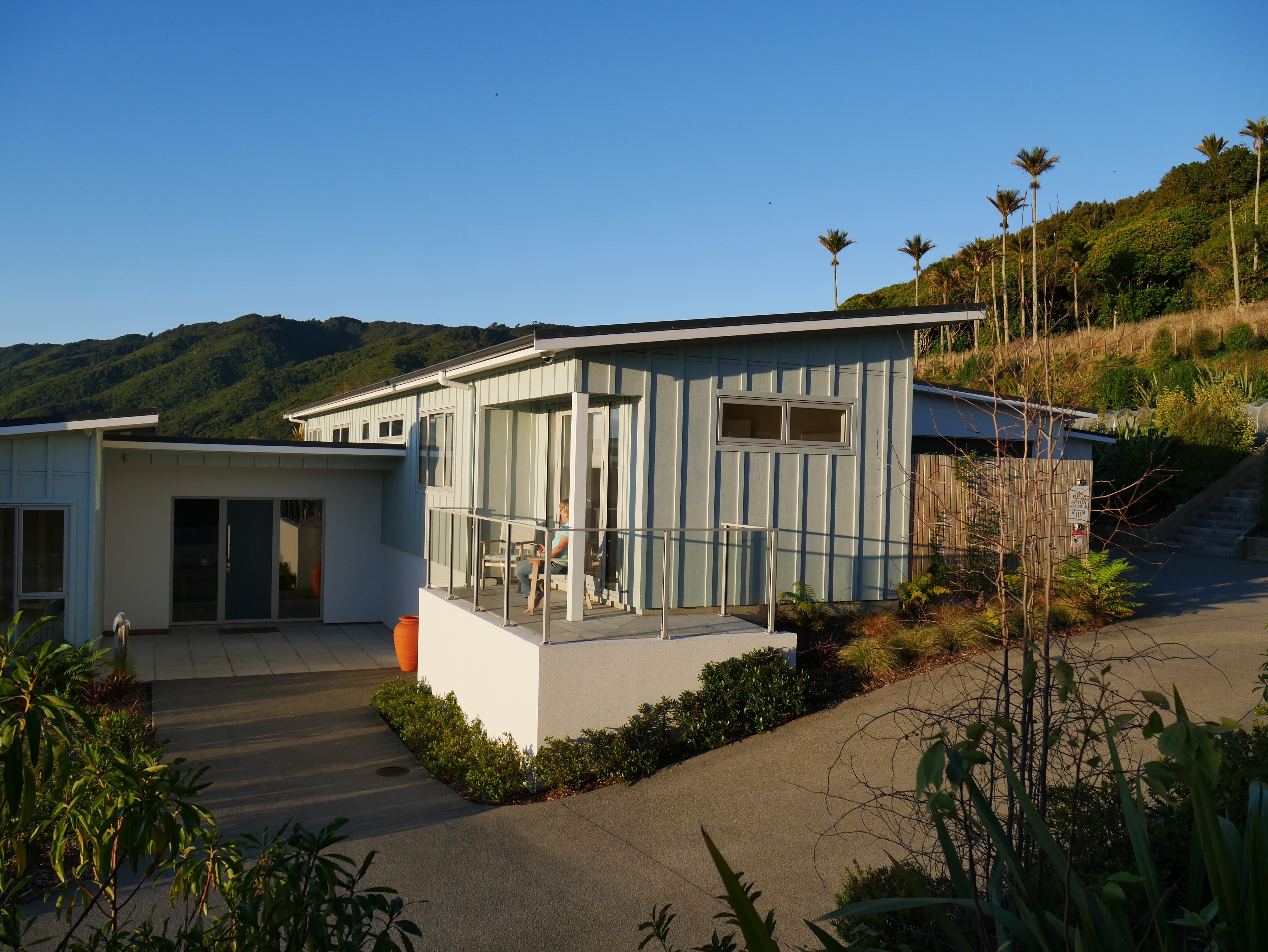 Enjoying a tea from the balcony off the guest wing