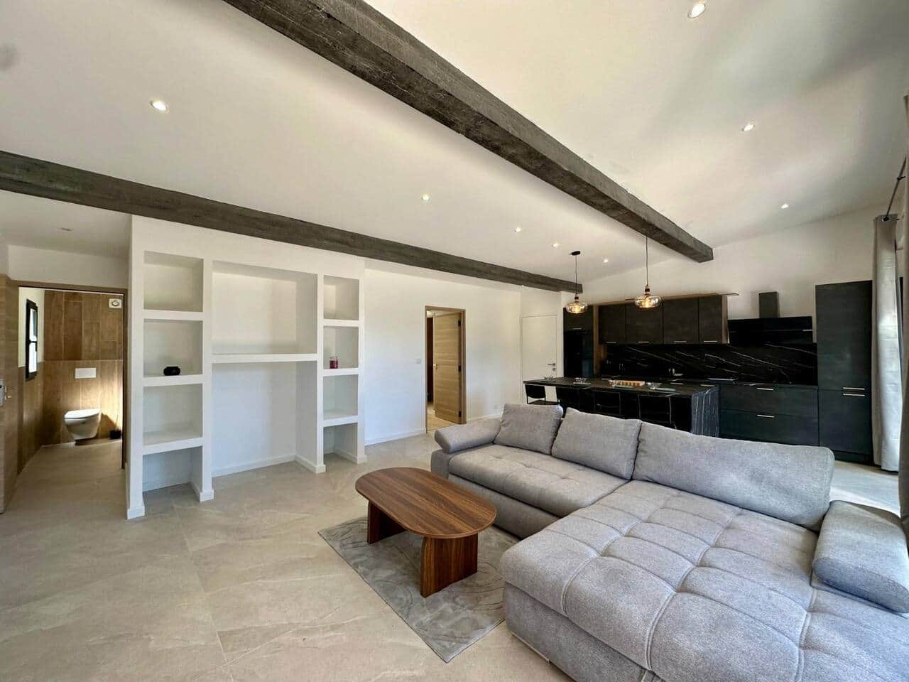 living room, kitchen, storage