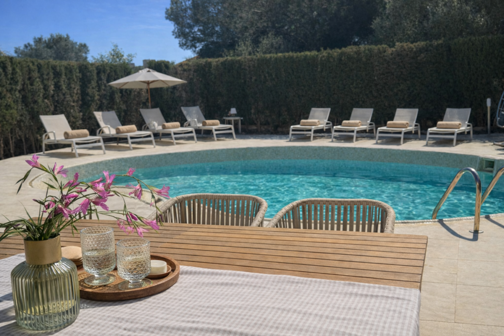 Tisch für 12 Personen am Pool