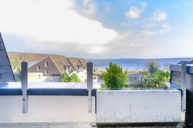 Balkon mit Blick auf den Strand von Wassersleben
