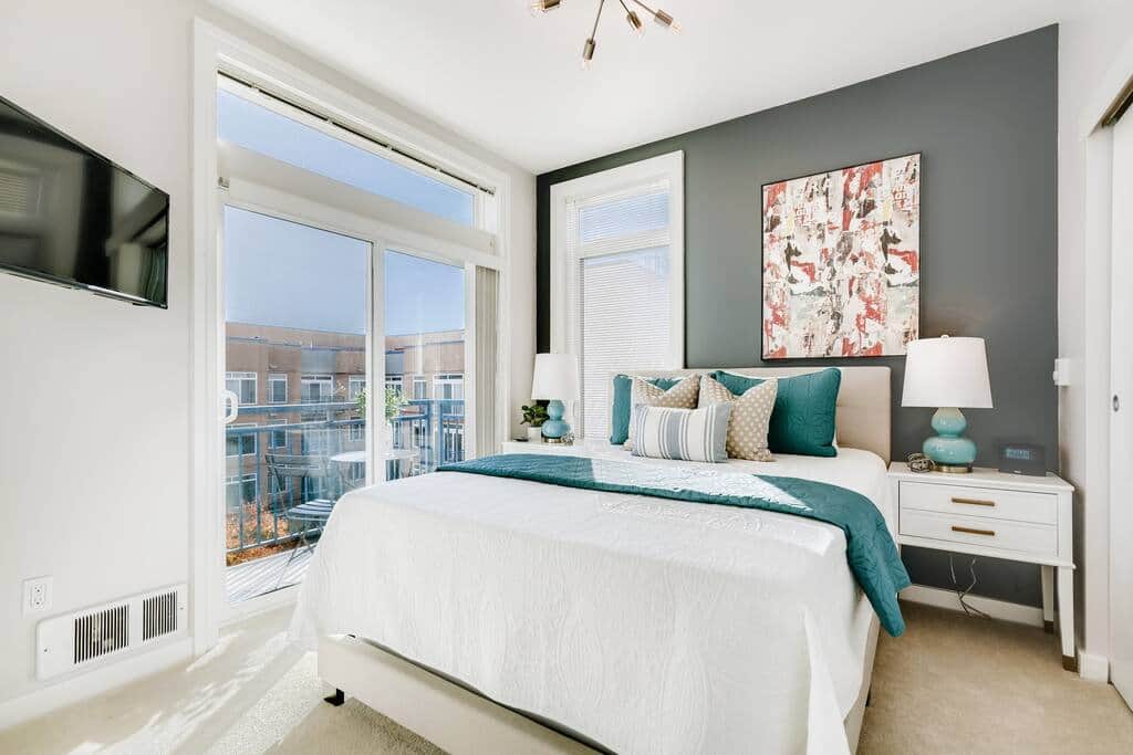 Master Bedroom with a Brand New Queen Sized Bed & a Beautiful View of the Serene Courtyard Garden