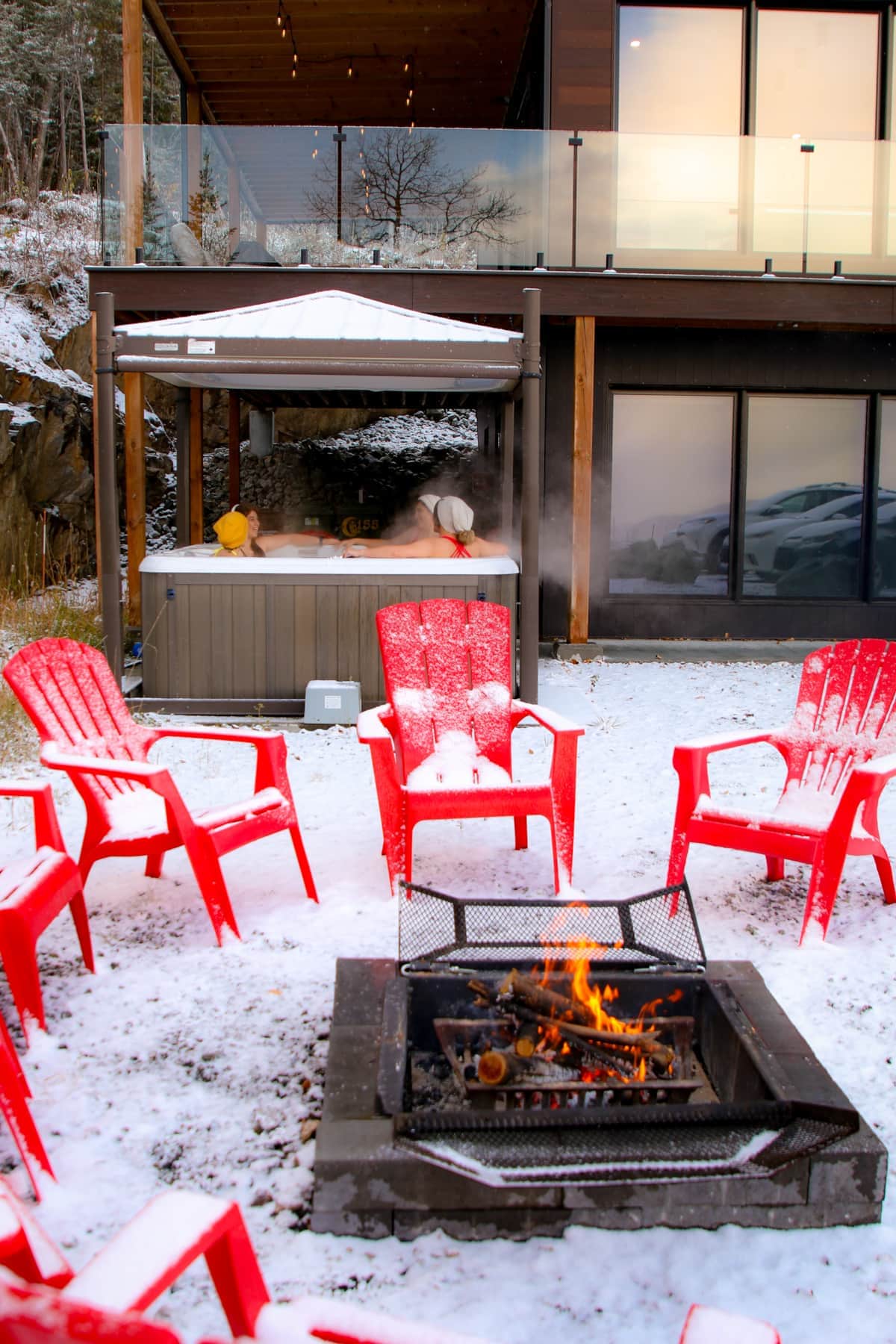 Covered Hot Tub & Fire Pit in Winter