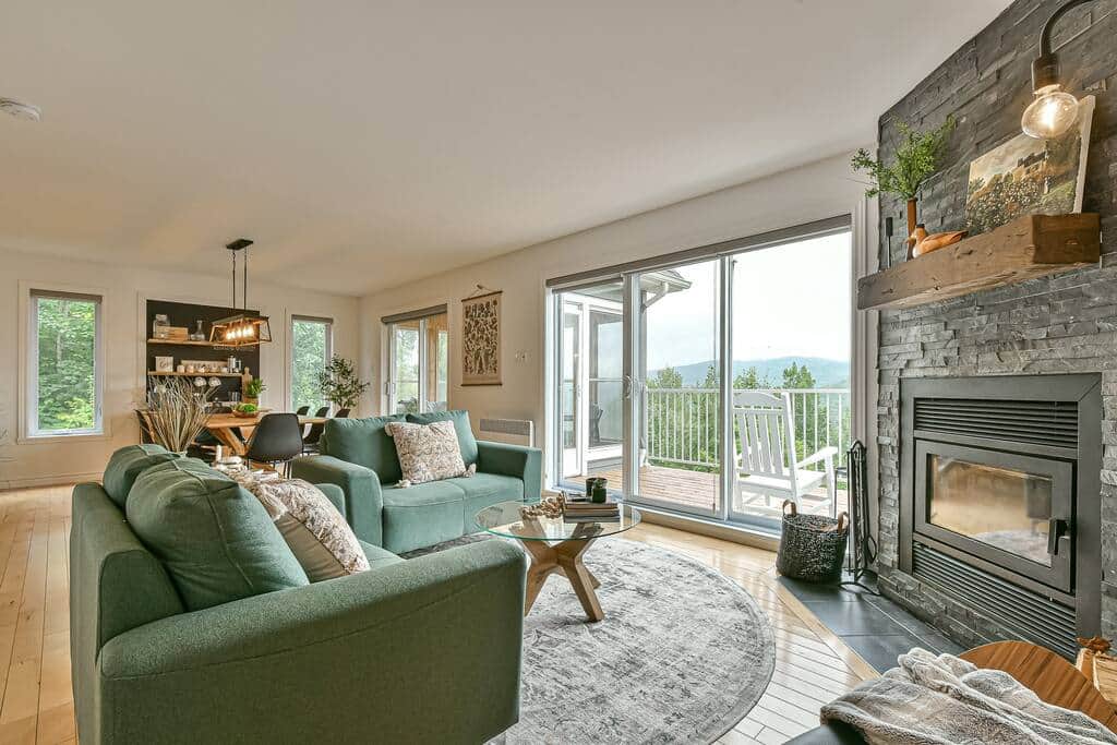 Salon avec foyer (bois)
