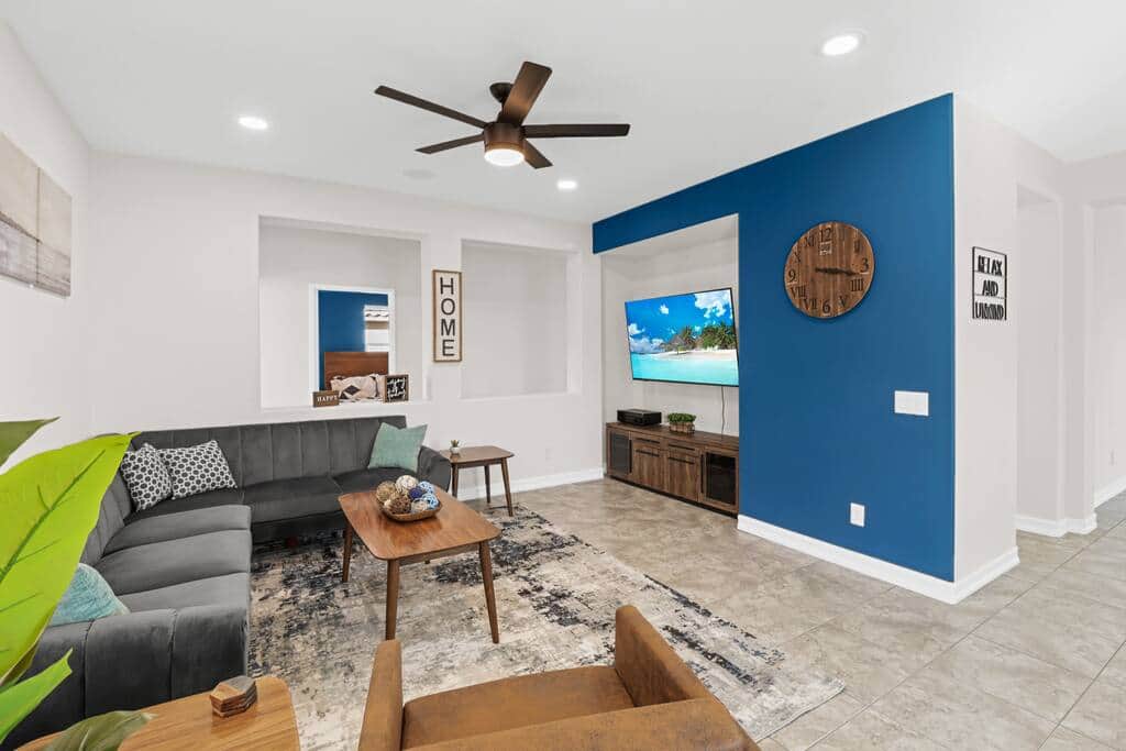 Living Room with 65" 4k LED TV - Inquire about our Surround Sound System!
