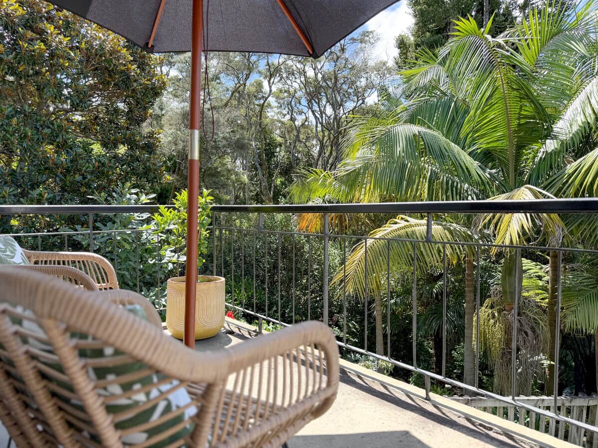 Your balcony overlooking our lush gardens. Bbq and sun umbrella available. 