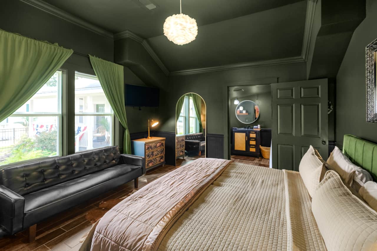 King bed, premium bed linens, down feather topper and one of two full size sleepers-courtyard view