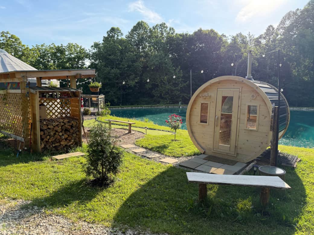 Fire, a key element here, enjoy the wood-heated sauna & fire pit area. Fire, a key element here, enjoy the wood-heated sauna & fire pit area.