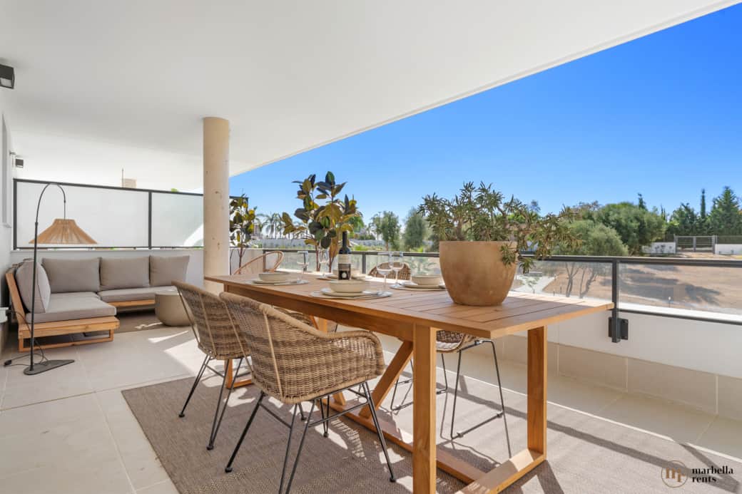 Terrace with lounge and dining area.