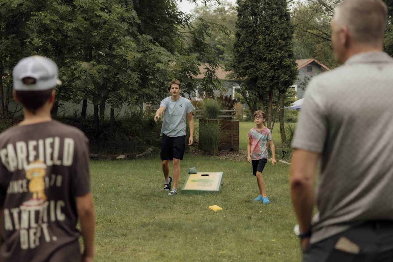 Lawn games between the cabins