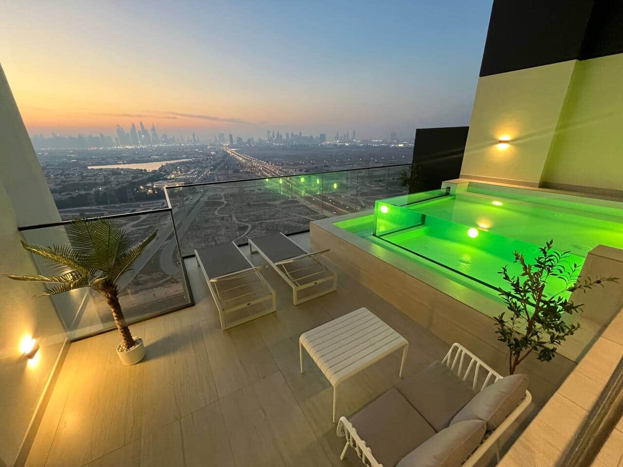 Relax in your very own private pool while soaking up breathtaking Dubai Marina views. Watch stunning sunsets, spot the Burj Al Arab and on clear days the Burj Khalifa. At night, the city lights create a magical atmosphere—Dubai living at its best!