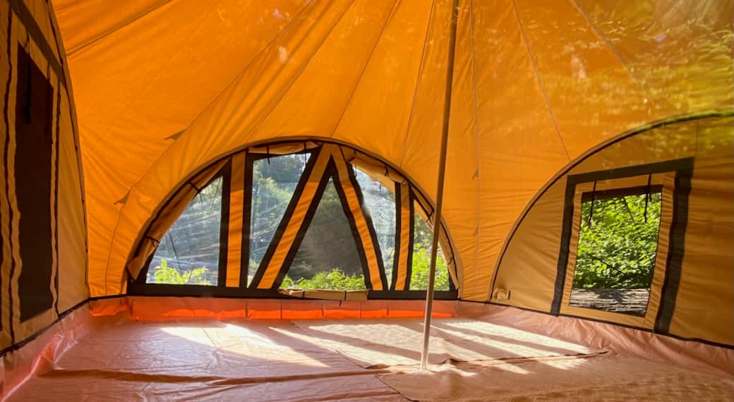 Inside the dome tent.