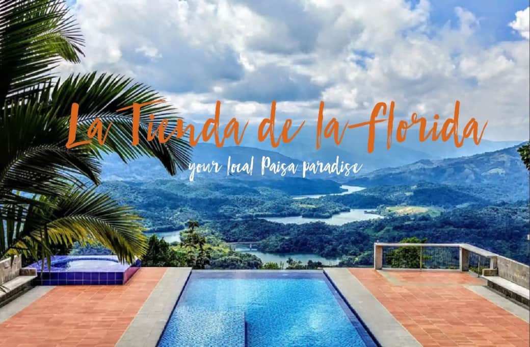 Stunning infinity pool with 180° mountain & Playas Dam views – private large group finca San Rafael Colombia