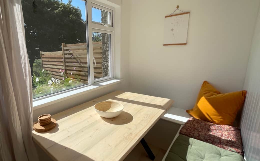 dining area with south facing picture windows