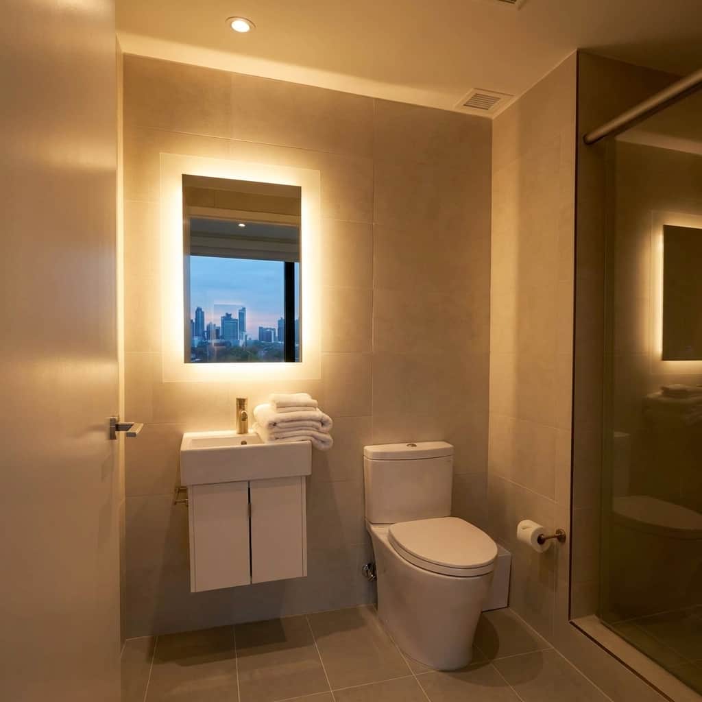 Clean, modern bathroom with sleek finishes and bright lighting.
