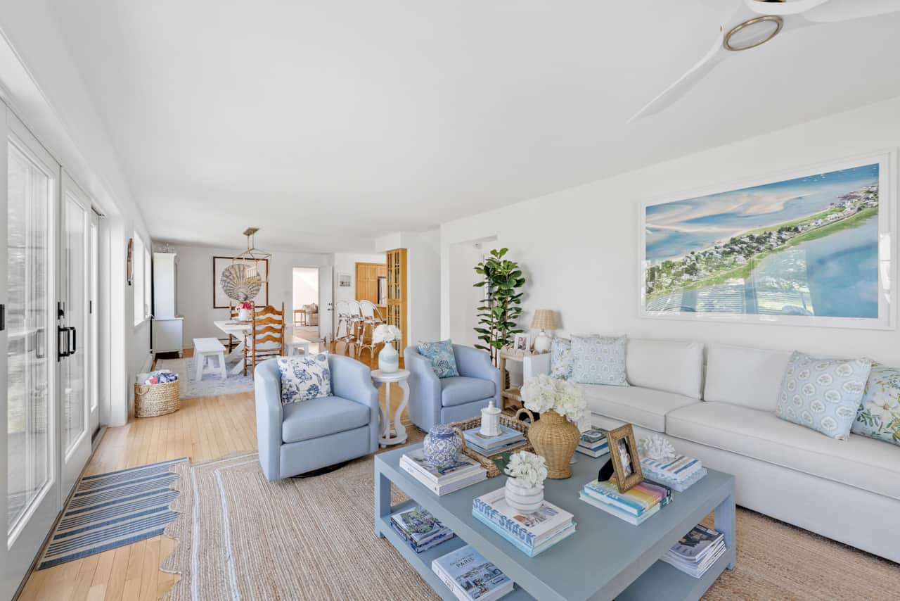 Stunning large living room with water views