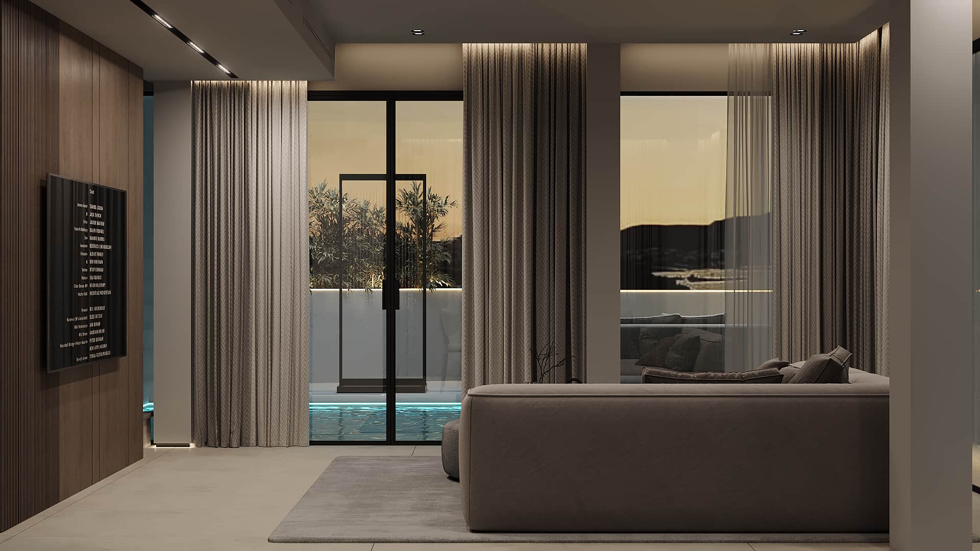 Living area of AZULIS Athos villa at sunset in Golfo Aranci, by RENTAL12