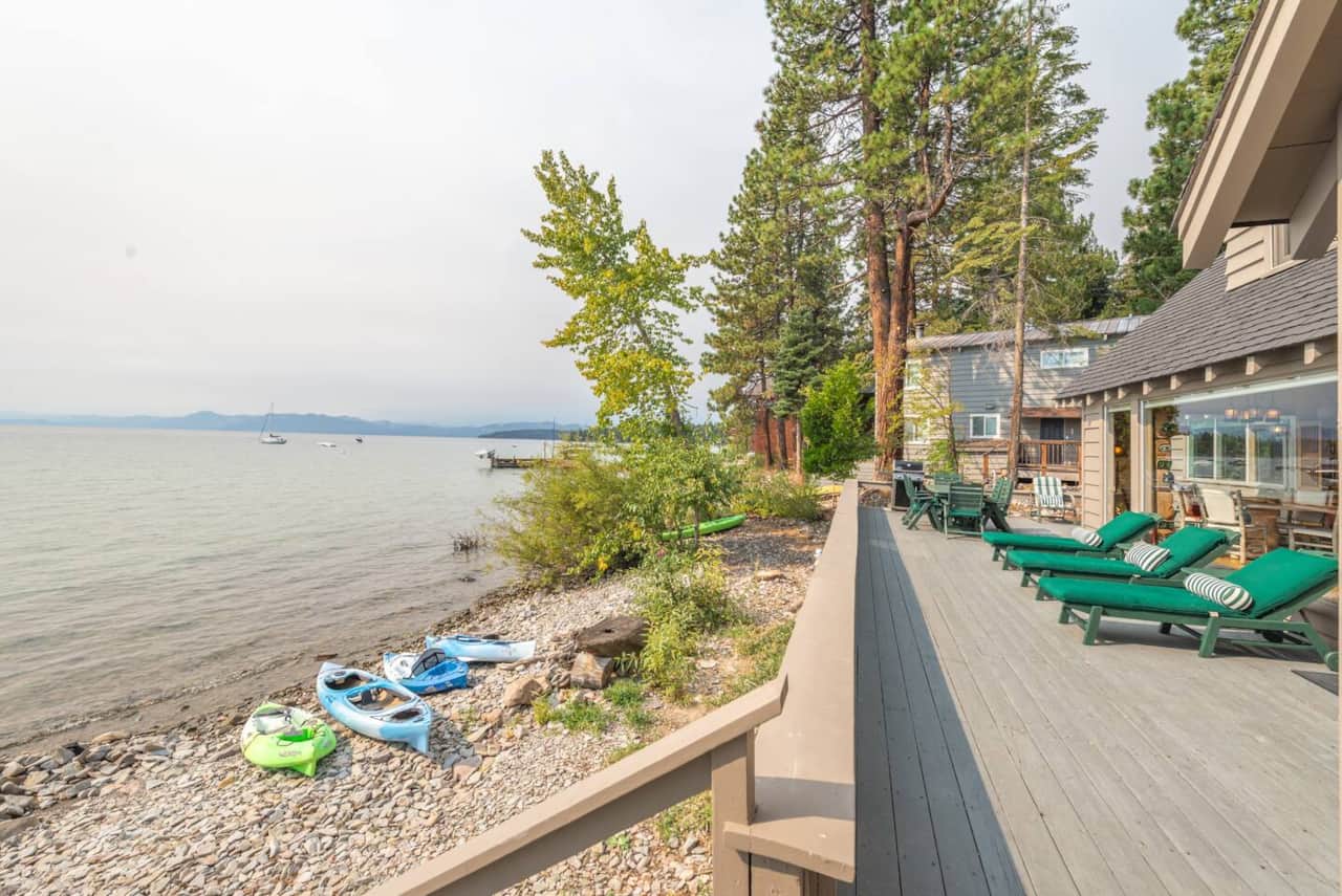 Large open deck area with plenty of space for chairs and tables.